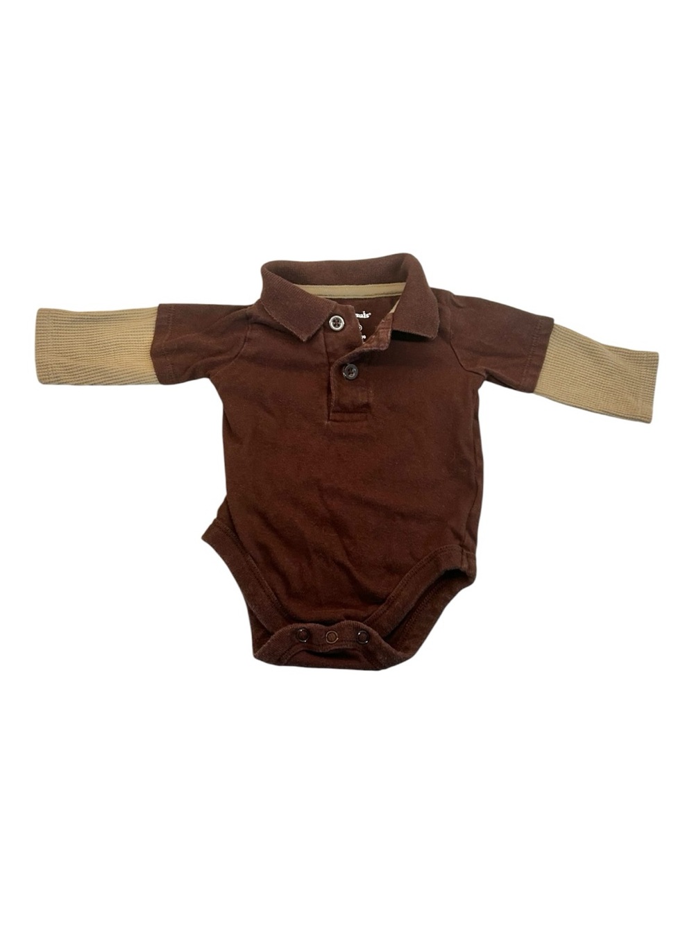 Garanimals Brown Waffle Knit Long Sleeve Baby Onesie Size Newborn 100% Cotton